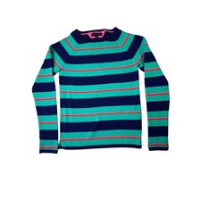 Tommy Hilfiger Girls Striped Ribbed Knit Sweater Navy Teal Pink Size L 12-14