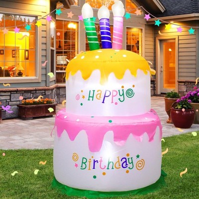 4FT Cake Inflatable Decorations with Candles Build-in Lights,Blow up Cake Ind...
