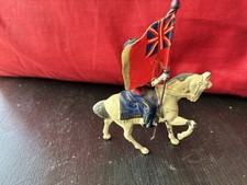 Vintage British Lead Mounted Flag Bearer Toy Soldier Horseback Pre Owned