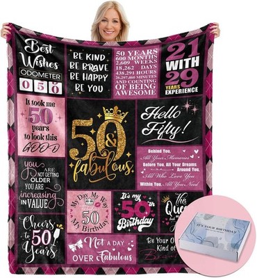 50 Birthday Gifts for Women, 50th Birthday Blanket with Gift Box, 50th Birthday 