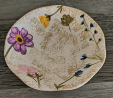 VNTG CERAMIC TRINKET BOWL DISH Wavy Edge Painted Floral Multi Color 4" Diam