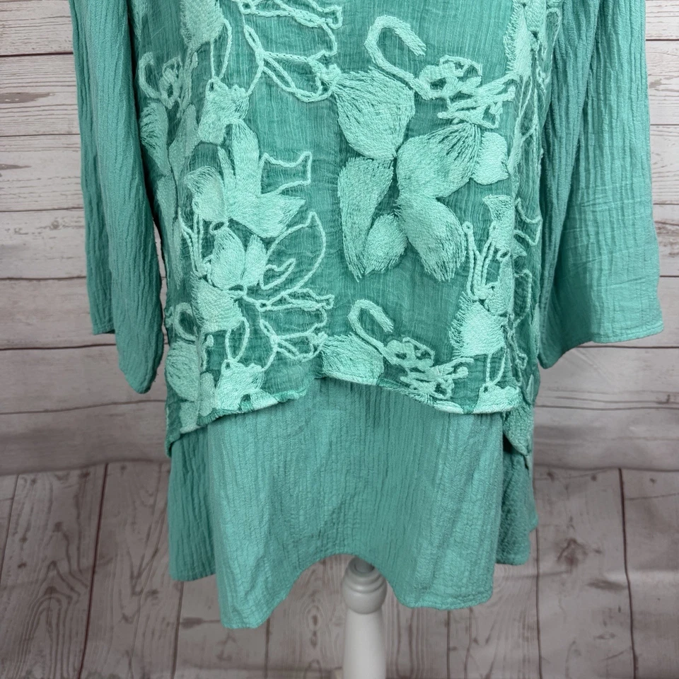 Женская туника Ava мягкое окружение размер большой зеленый вышитый рукав 3/4 - Изображение 3 из 4