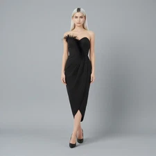 Club L London Black Strapless Dress Sz 2 Ostrich Feather Evening Holiday NYE