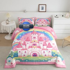 Feelyou Cartoon Castle Comforter Set Toddler Size Princess Bedding with Pillow