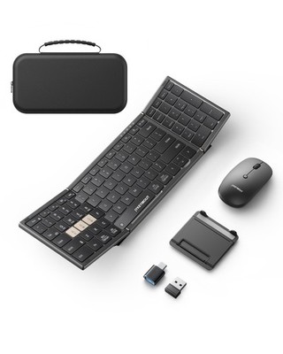 Foldable Keyboard and Set, USB A++Bluetooth1&2(4-in-1)Wireless Connection, Po...