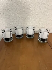 (4) Georges Briard Vintage MCM Lowball Rocks Glasses Geometric Black White Grey