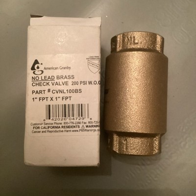 American Granby No Lead Brass Check Valve CVNL100BS 200PSI 1''FPT x 1''FPT