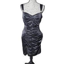 Love Tease Women's Size 13 Black Satin Ruched Rhinestone Mini Dress