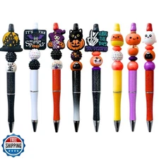 YJ PREMIUMS 8PC Halloween Bead Pens Cool Monsters Creepy Wicked Witch Spooky 