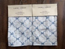 Laura Ashley Set of 4 Curtain Panels Bow Ribbon Blue 38x84 NEW Cotton