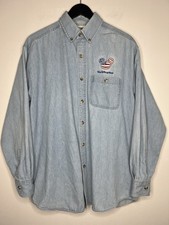 Vintage Walt Disney World Denim Button Up Shirt Embroidered Patriotic Mickey M