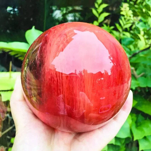 2LB Big Natural Red Smelting Quartz Crystal Sphere Healing Energy Ball W/ Stand - Foto 14 di 19