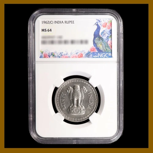 India 1 Rupee Coin, 1962 (C) Calcutta NGC MS 64 Wheat Stem Lion 4465947-147