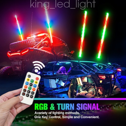 2ft RGB Spiral LED Whip Lights Antenna Chase APP & Remote for ATV UTV SXS RZR - Picture 4 of 9