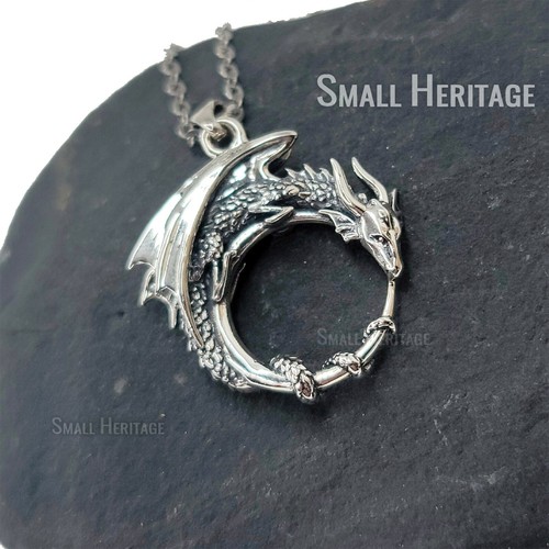 925 Sterling Silver Dragon Necklace Lucky Amulet Pendant Chain For Women Men - Picture 8 of 12