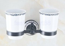 Oil Rubbed Brass Wall Mounted Bathroom Toothbrush Holder Set Ceramic Cups fba761