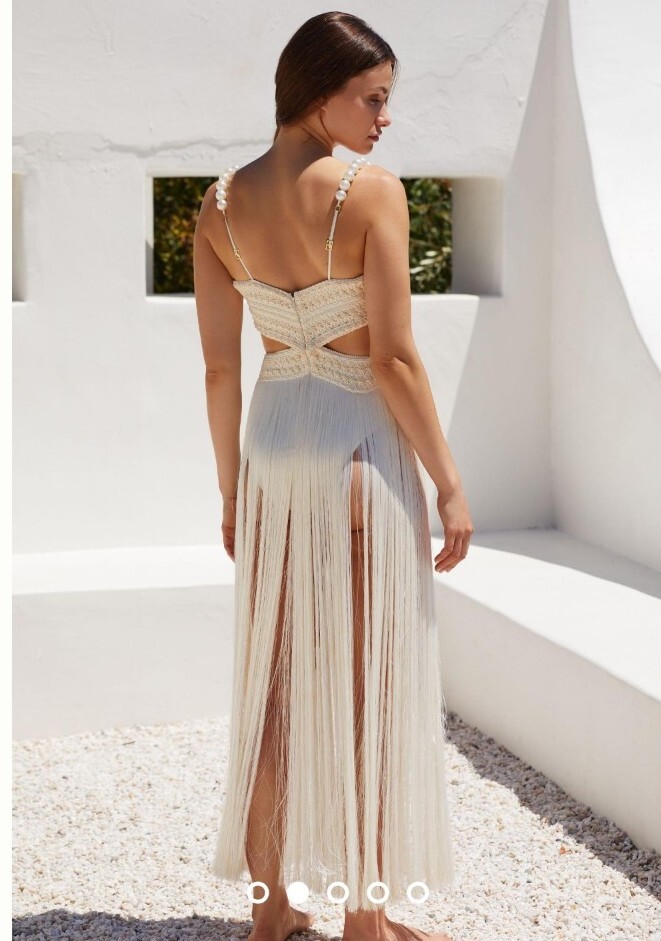 PatBo Revolve Fringe Pearl Beaded Crochet Maxi Beach Dress