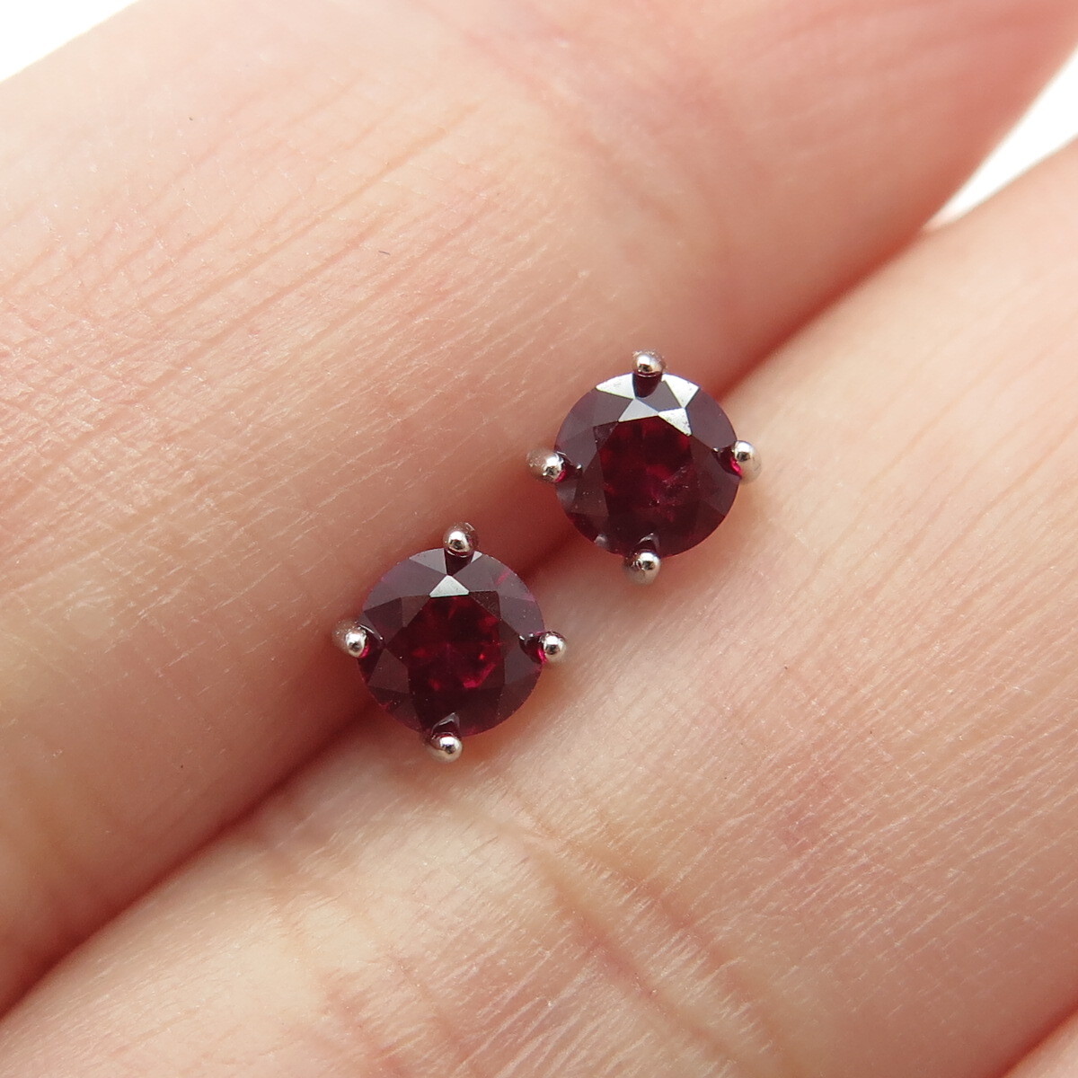 925 Sterling Silver Lab-Created Ruby Stud Earrings - image 1