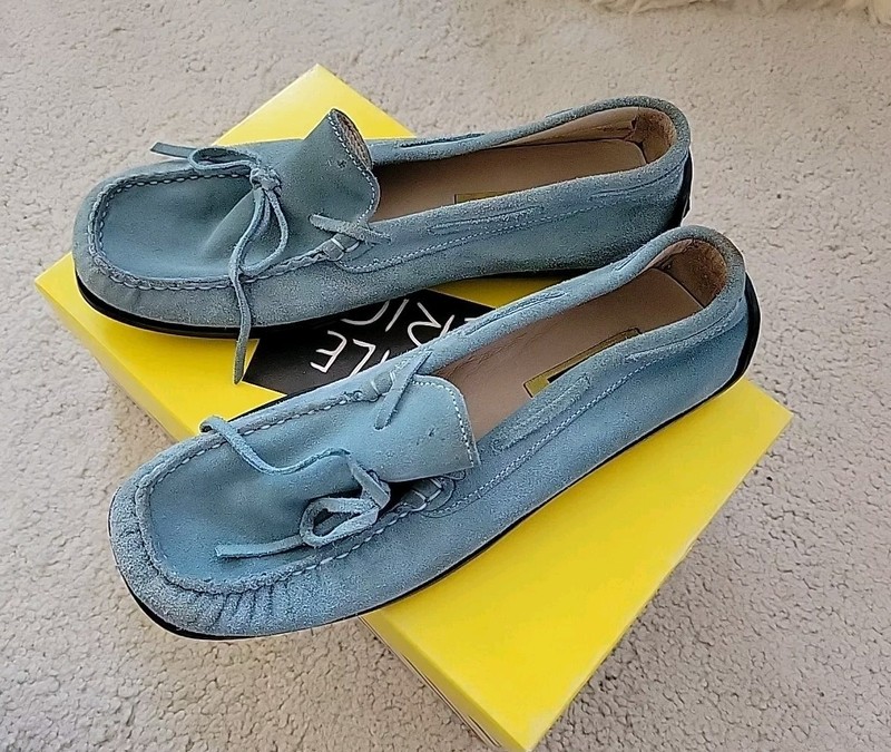Little ERIC baby Blue Suede Ribbon Shoes Size 34 US 2.5 New Made In Italy $150 
