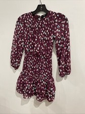 AQUA Smocked Short Party Dress Girls Purple Ruffle Trim Long Sleeve Sz M 9/10