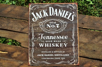 Jack Daniels Woodcut Weathered Old No. 7 Tin Metal Sign