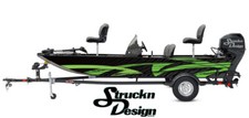 Green Retro Lined Design Black Fishing Boat Wrap Abstract Fish Decal US Vinyl