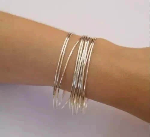Set of 10 Solid Sterling Silver Handmade Bangles Sterling Bangle for Women Size - Image 4 of 4
