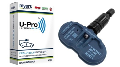 Myers U-Pro Hybrid BLE Tesla TPMS Sensor with Black Clamp in Valve