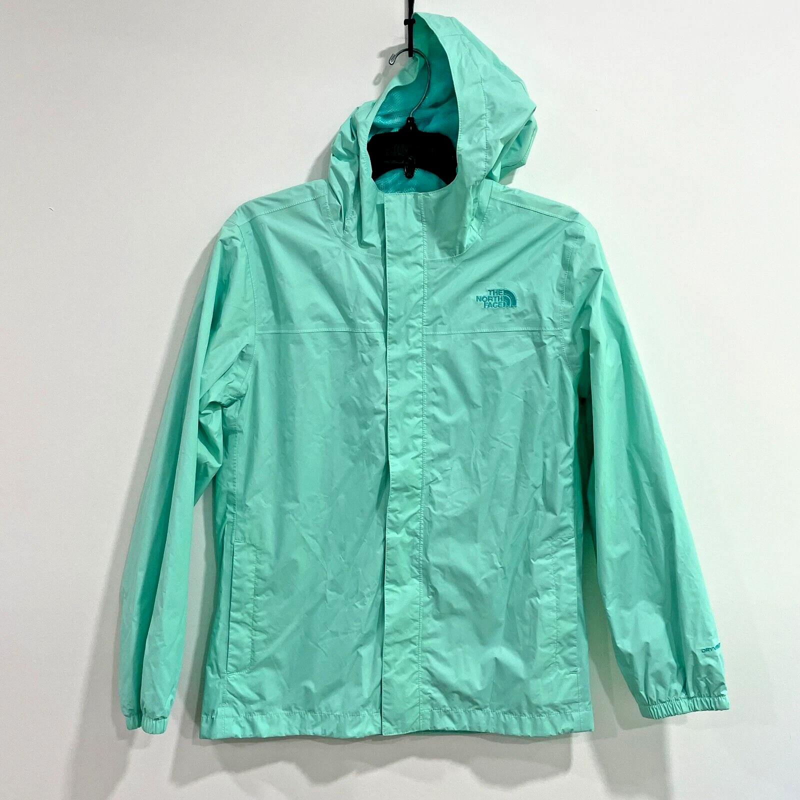 The North Face DryVent Girls XL Mint Hooded Rain Jacket Windbreaker Coat