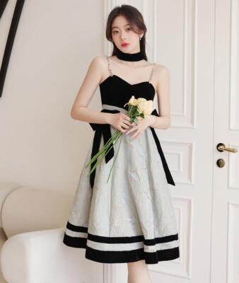 Trendy Black spaghetti strap Color Matching A-line Gown Homecoming Party Dresses | eBay Trendy Black spaghetti strap Color Matching A-line Gown Homecoming Party Dresses | eBay