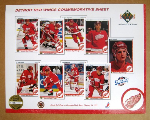 Red Wings Bob Probert 8x10 Litho + 1990-91 Upper Deck Commemorative sheet - Picture 2 of 5