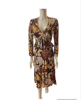 Ottod'Ame Midi Kleid Blumenmuster Mehrfarbig Viskose Gr.XS/USA 4 Damen 