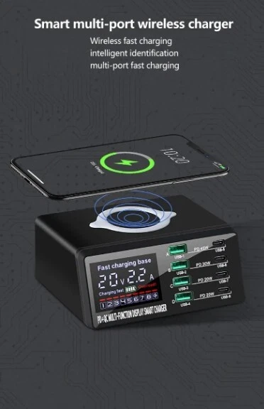 Estación de Carga Inalámbrica 110W 8 Puertos PD Cargador Rápido USB Adaptador Rápido 3.0 HUB Foto 4 de 4