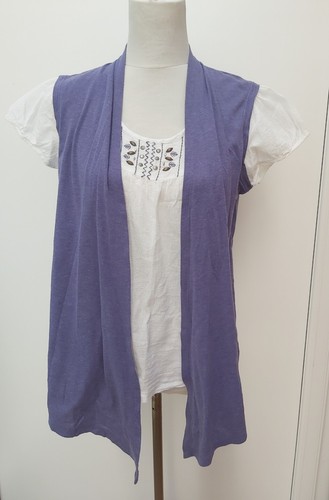 M&S Size 12 Purple White Embroidered Beaded Combi Tunic Top Cardigan Fashion