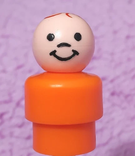 VINTAGE 1970'S 80'S FISHER PRICE LITTLE PEOPLE ORANGE FAMILY CHILD BOY FIGURE A+