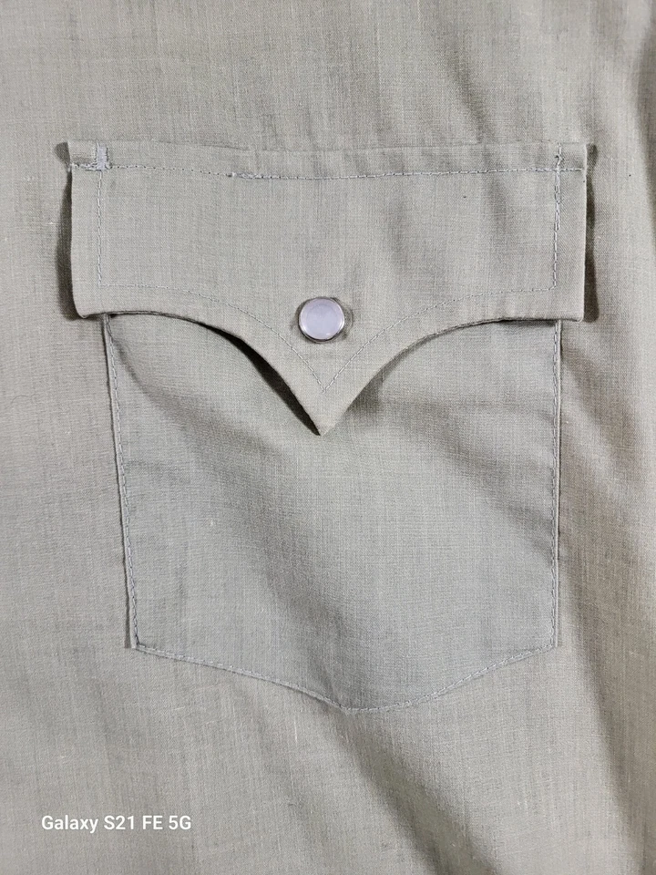 Vtg 70's Champion Westerns Shirt Mens M Sage Green Permanent Press Flap Pockets - Image 3 of 4