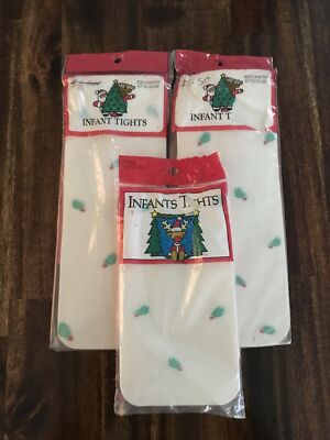 VTG Christmas Tights For Infants 0 To 9 Months Up To 15 Pounds Holly Mistletoe