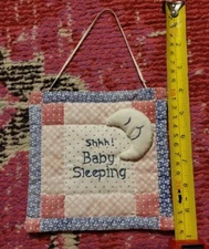 Mini quilt shhh! baby sleeping moon door hanger pink blue hearts wall hanging