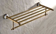 Antique Brass Bathroom Wall Mounted Towel Rail Holder Shelf Storage Rack