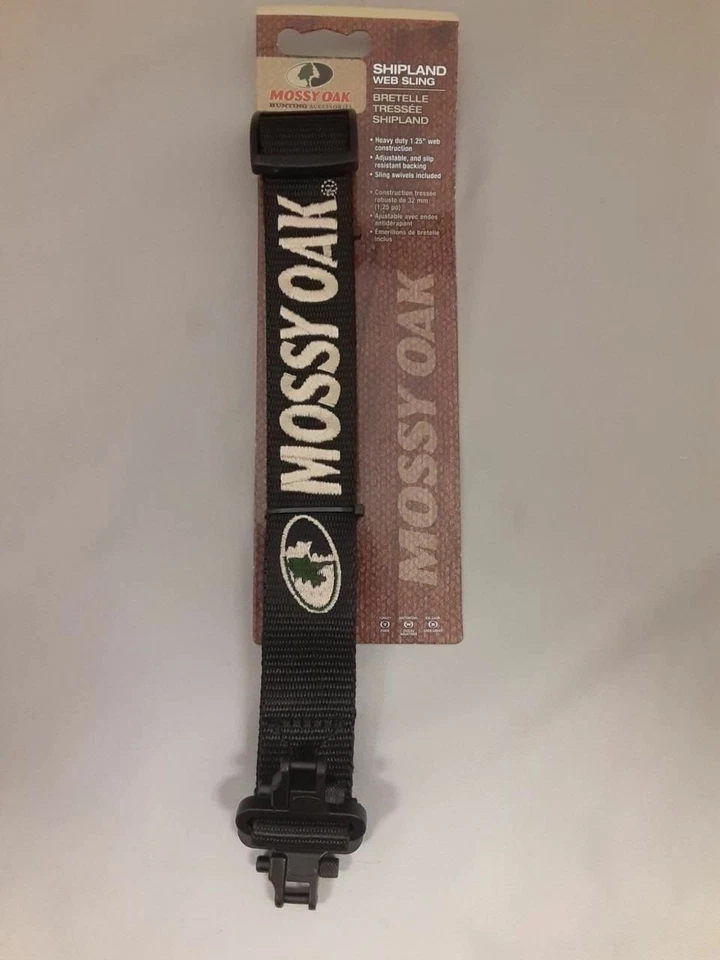 Mossy Oak Hunting Shipland Adjustable 1.25" Web Rifle Sling Black w/Swivels - Image 2 of 4