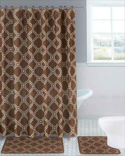 HONEY COMB NEW STYLE 4PC SET BATHROOM BATH MAT RUG SHOWER CURTAIN 2-TONE COLOR - 第 3/14 張圖片