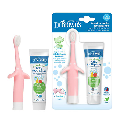 Dr. Brown S Infant-To-Toddler Training Toothbrush Set, Pink Elephant with Fluori