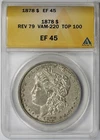 1878 Reverse of 1879 VAM-220 TOP-100 Morgan Dollar $1 XF EF 45 ANACS Rev 79