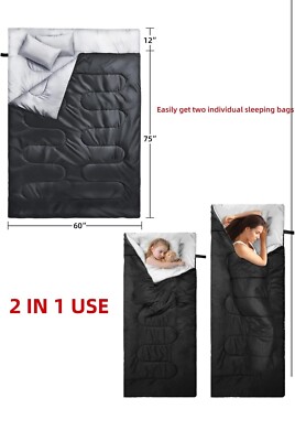 Double Sleeping Bag, Ohuhu Sleeping Bags for Adults with Pillows Person  Slee