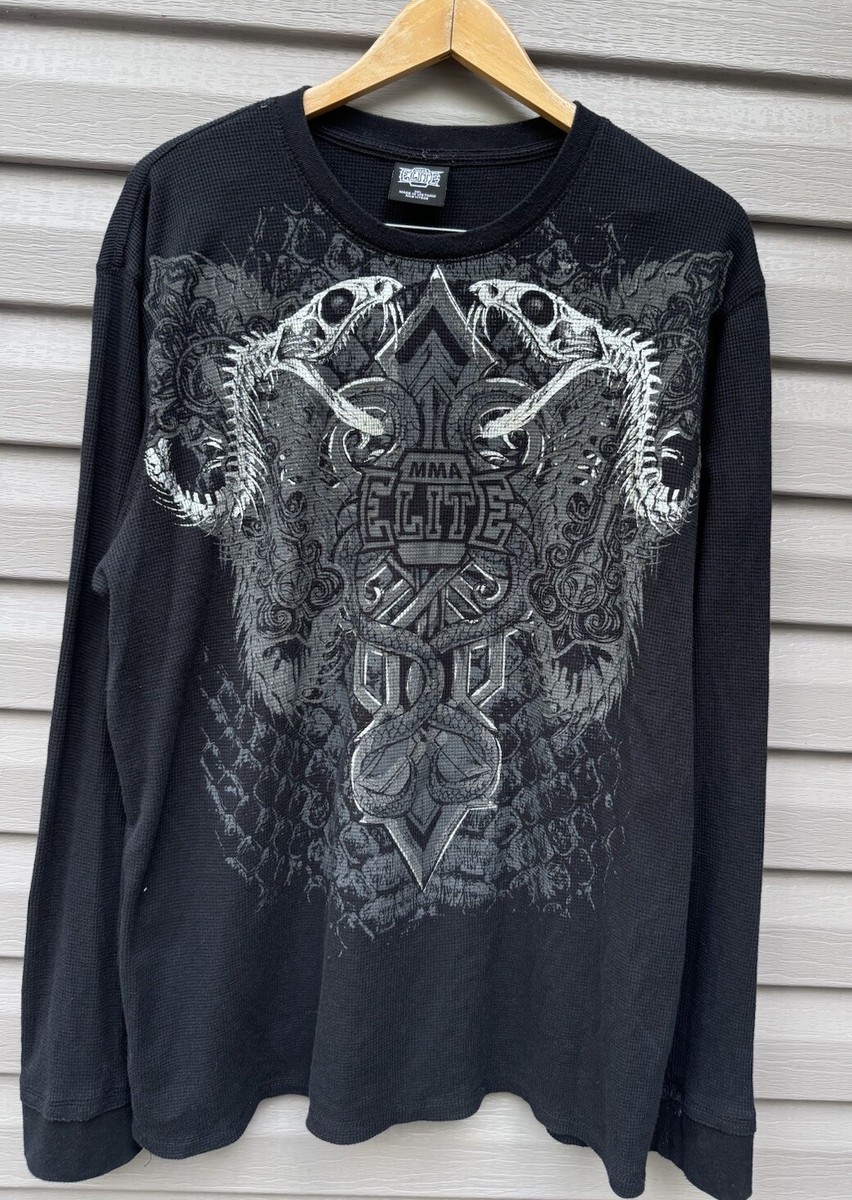 MMA Elite Mens 2XL Black Thermal Waffle Knit Shirt Snakes