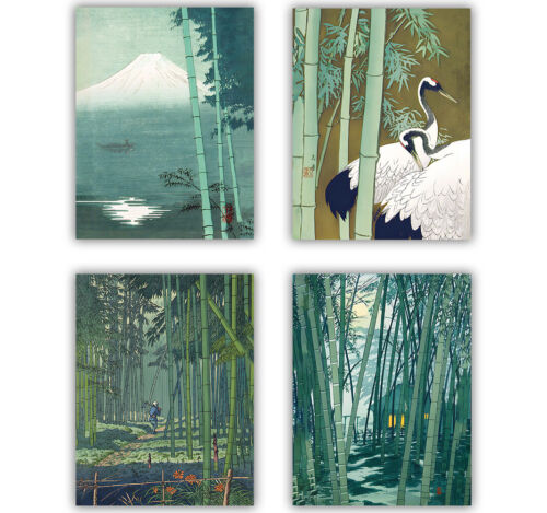 Japan Japanese Asia Bamboo Shiru Vintage Wall Art Decor Set of 4 Print 8.5x11