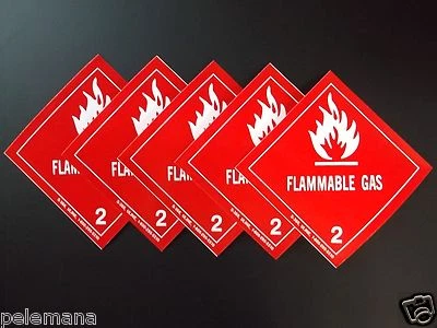 U-LINE 5 -Five Labels FLAMMABLE GAS 2 Red/White 4" x 4" Self Adhesive Paper Sticker NEW