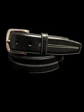 Quality Casual Black Men’s Leather Belts With White Stitching Removable Buckle