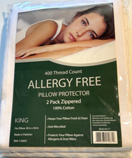 Allergy Free King Pillow Protectors 20x36 White Zippered Striped Set of 2
