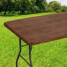 Rectangle Picnic Table Cover, Waterproof Elastic Fitted Vinyl Tablecloth Prot...